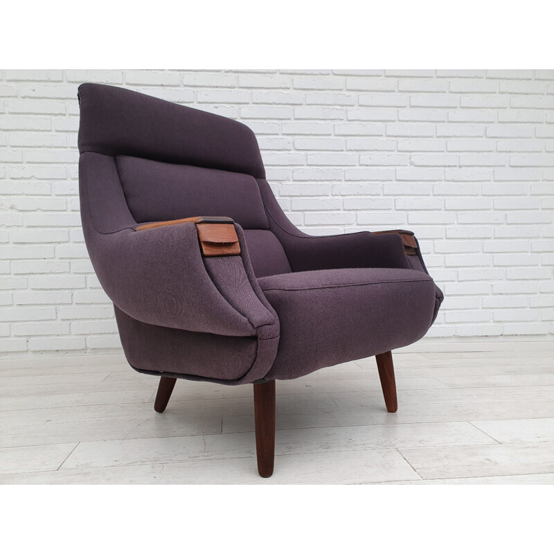 Vintage Danish Armchair by Henry Walter Klein in wool fabric and rosewood, 1970s