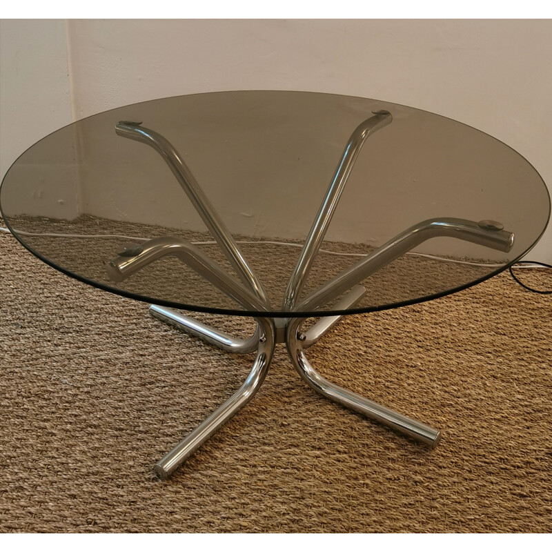 Vintage coffee table in chrome and smoked glass 1970
