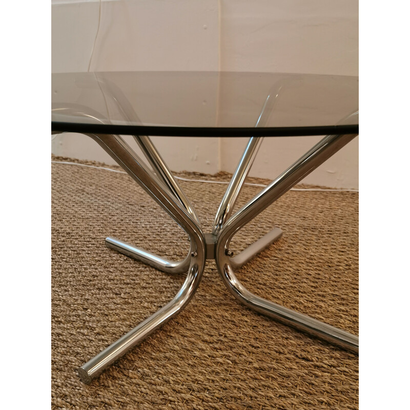 Vintage coffee table in chrome and smoked glass 1970