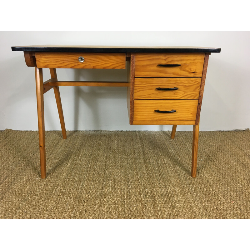 Vintage desk in pitchpin, France 1950