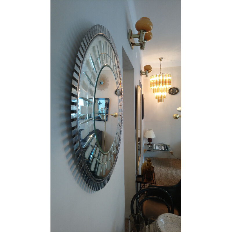 Large vintage mirror in chiselled and bevelled metal 1960