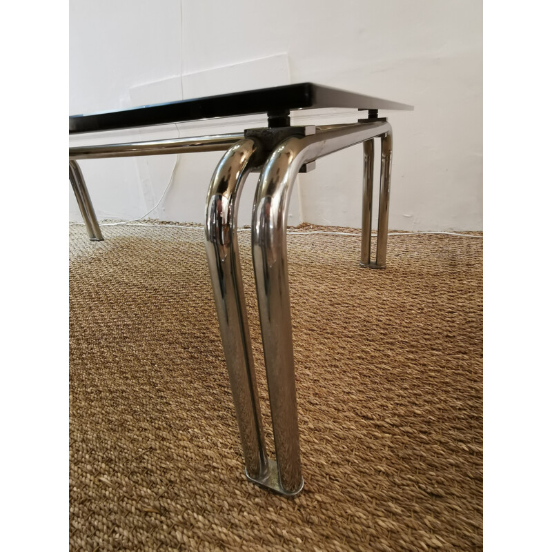 Large vintage coffee table in chrome and brown smoked glass, 1970s