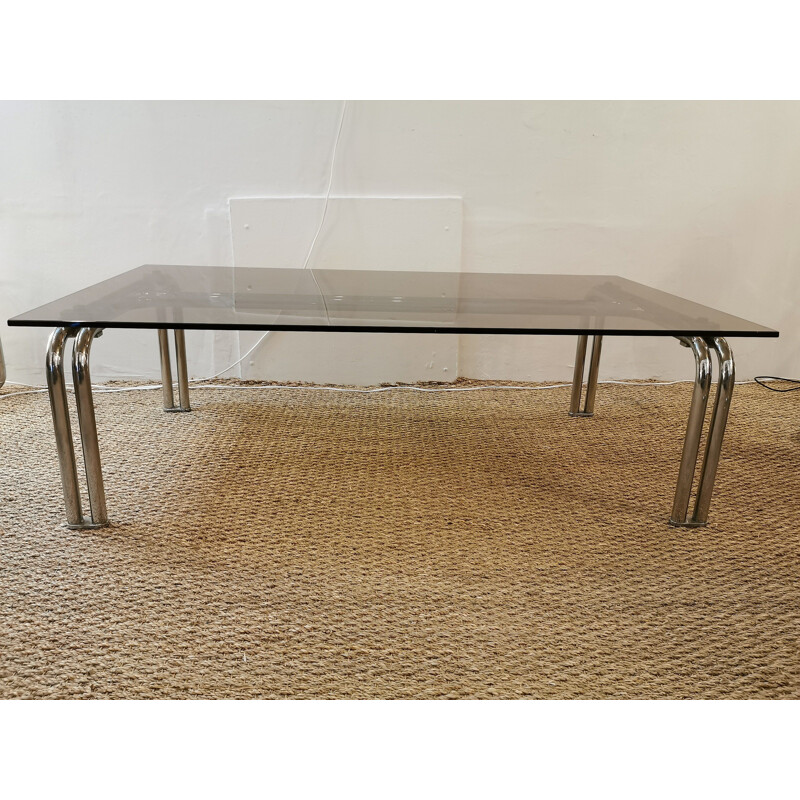 Large vintage coffee table in chrome and brown smoked glass, 1970s