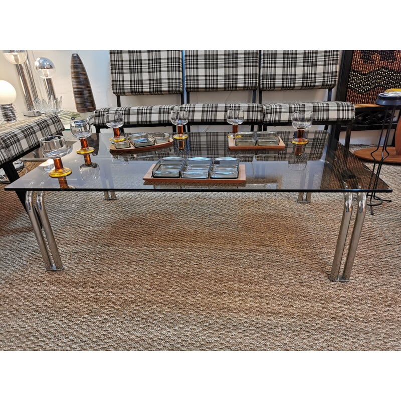 Large vintage coffee table in chrome and brown smoked glass, 1970s