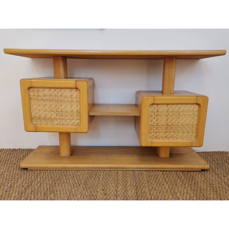 Vintage wooden cubic console 1970