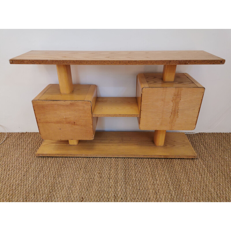 Vintage wooden cubic console 1970