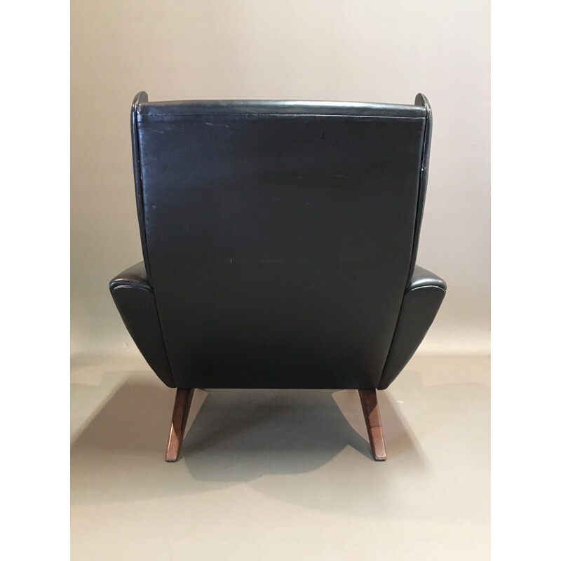 Vintage scandinavian armchair in rosewood and black leather 1950s