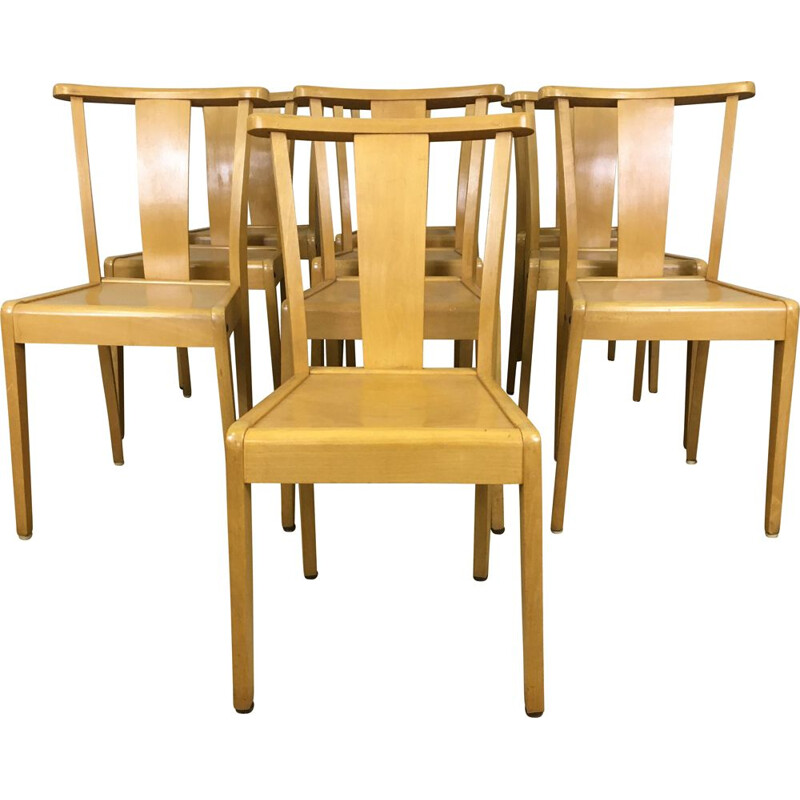 Set of 10 Stella Solid Beech Chairs 1960 