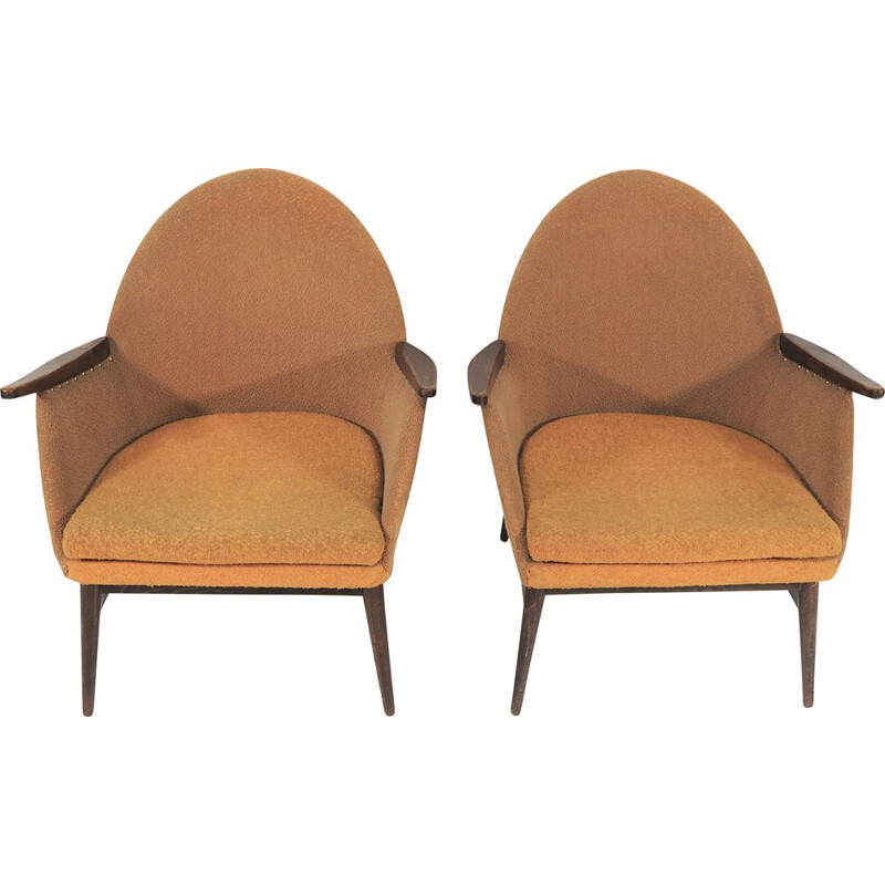 Pair of 2 Armchairs in wood and fabric, 1970s