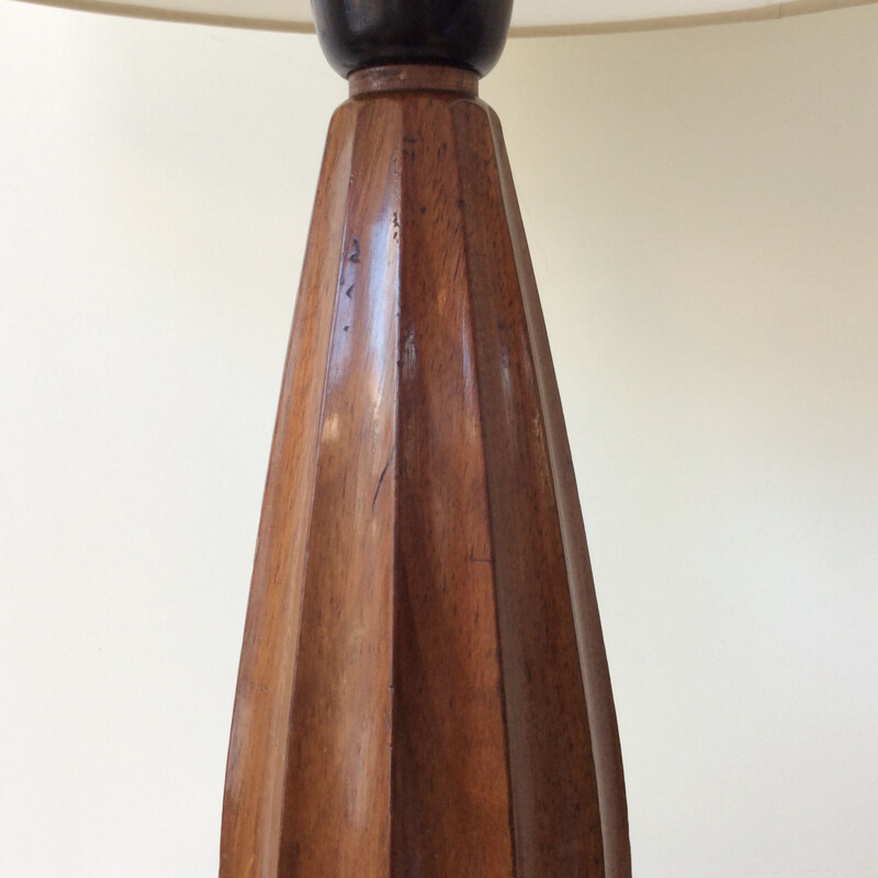 Polished wood Art Deco vintage lamp, 1930 France.