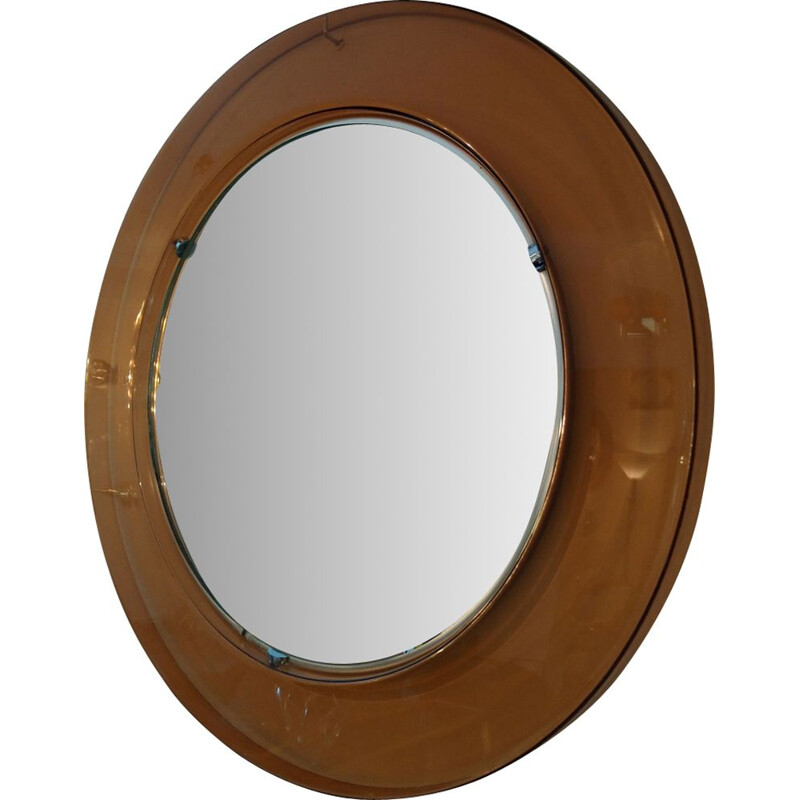 Vintage large round smoked plexi mirror, 1970