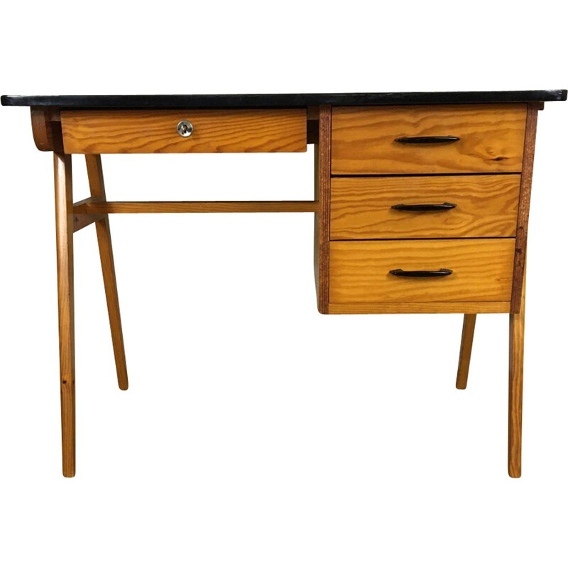 Vintage desk in pitchpin, France 1950