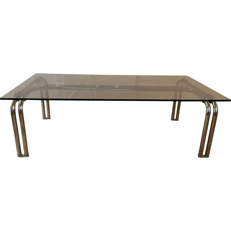 Large vintage coffee table in chrome and brown smoked glass, 1970s