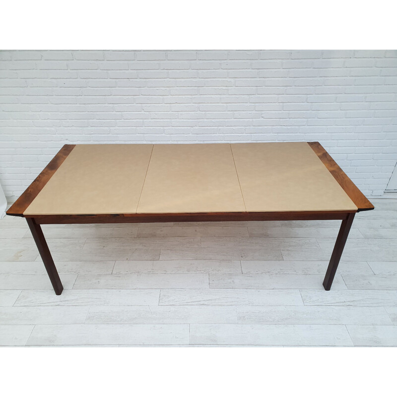 Vintage Danish conference table by Hans Olsen in rosewood and leather 1970