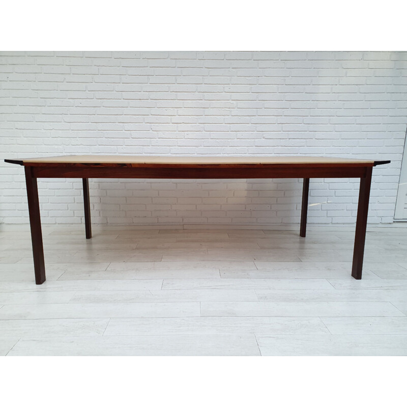 Vintage Danish conference table by Hans Olsen in rosewood and leather 1970