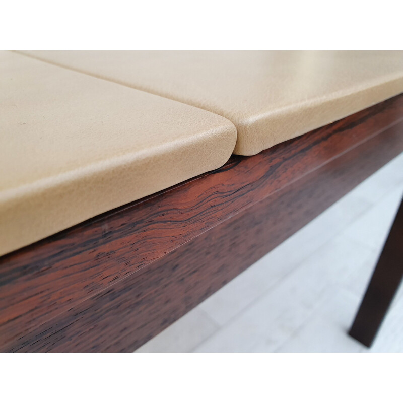 Vintage Danish conference table by Hans Olsen in rosewood and leather 1970