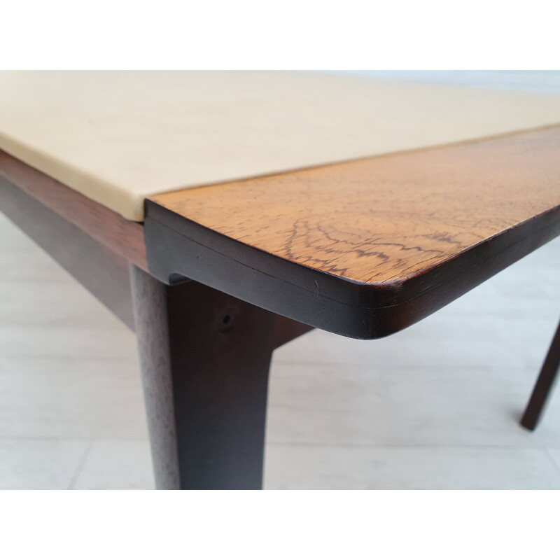 Vintage Danish conference table by Hans Olsen in rosewood and leather 1970