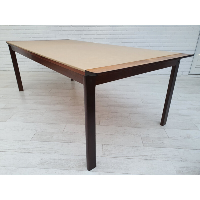 Vintage Danish conference table by Hans Olsen in rosewood and leather 1970