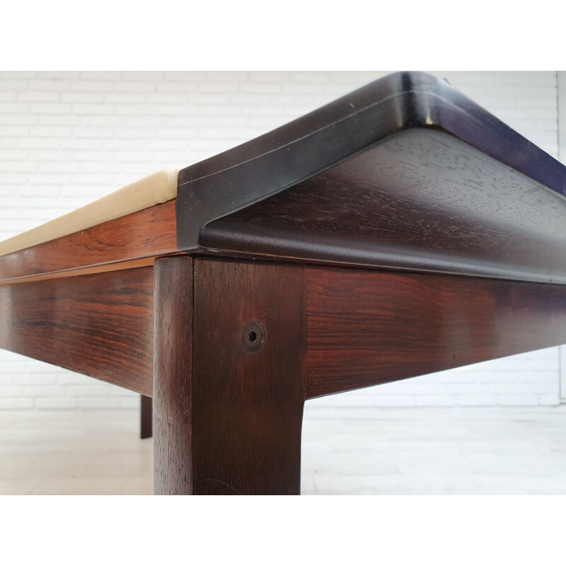 Vintage Danish conference table by Hans Olsen in rosewood and leather 1970