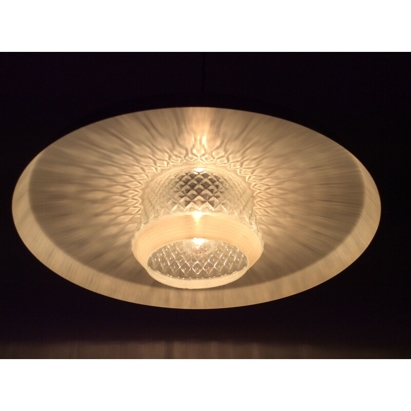 Vintage Scandinavian gold brushed aluminium hanging lamp, 1960