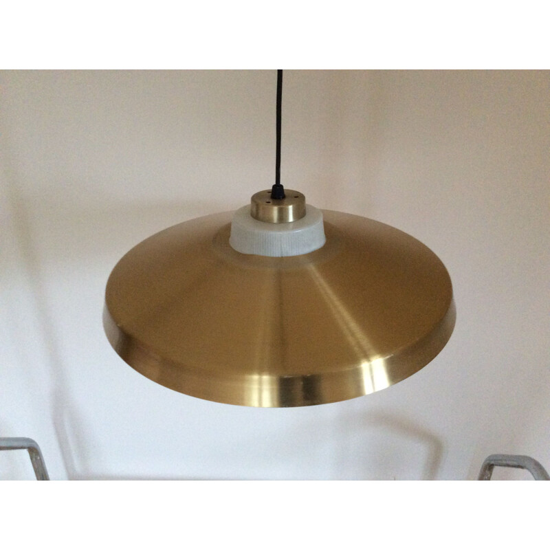 Vintage Scandinavian gold brushed aluminium hanging lamp, 1960
