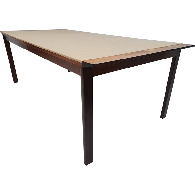 Vintage Danish conference table by Hans Olsen in rosewood and leather 1970