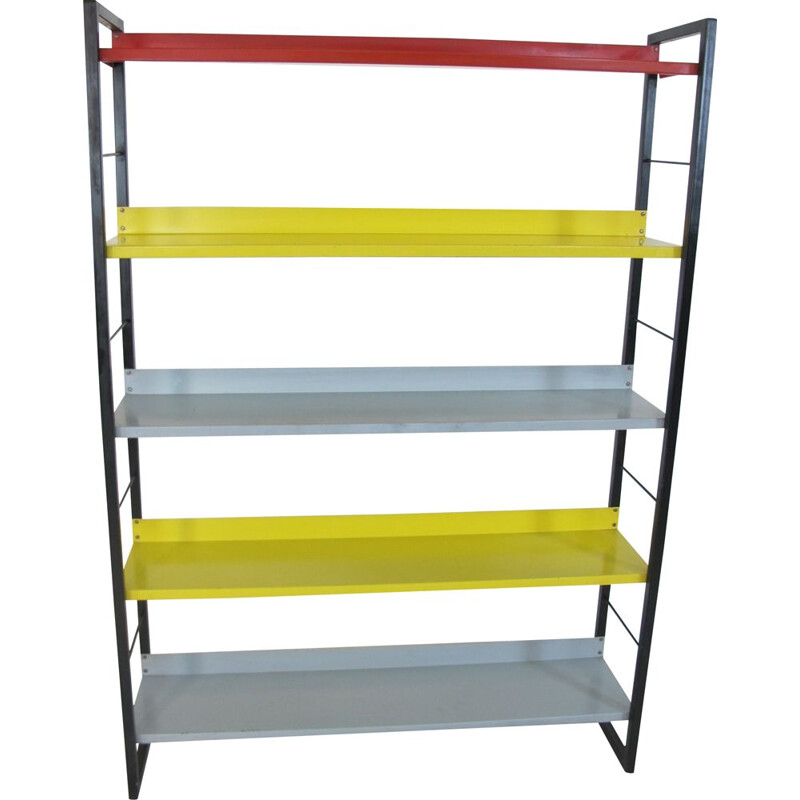 Vintage Industrial Dutch Modernist Wall Unit Book Case, 1950s