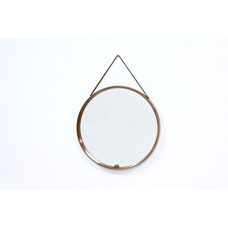 Vintage Teak Round Wall Mirror by Uno & Östen Kristiansson for Luxus