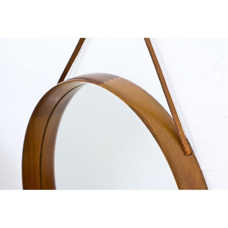 Vintage Teak Round Wall Mirror by Uno & Östen Kristiansson for Luxus