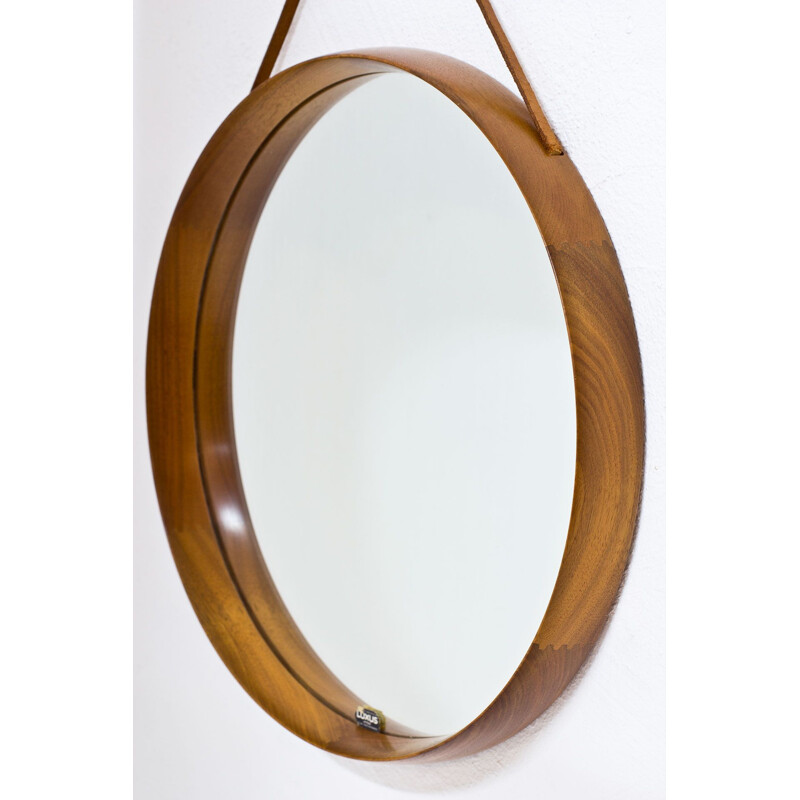 Vintage Teak Round Wall Mirror by Uno & Östen Kristiansson for Luxus