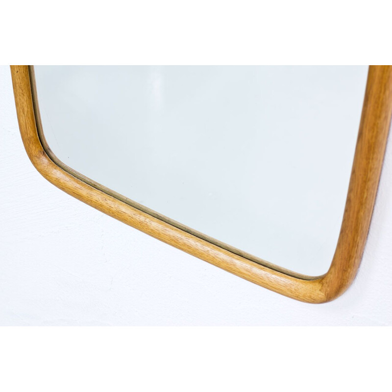 Vintage Oval Oak Wall Mirror by Fröseke 1950s