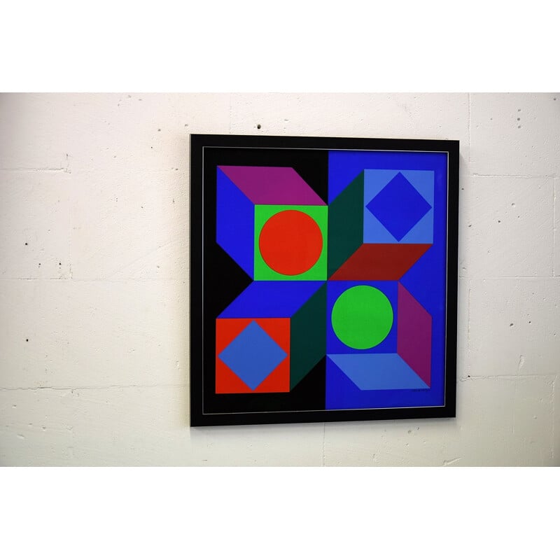 Vintage Victor Vasarely Op Art Silk Screen Print, 1968