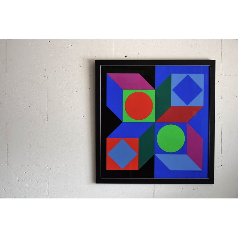 Vintage Victor Vasarely Op Art Silk Screen Print, 1968