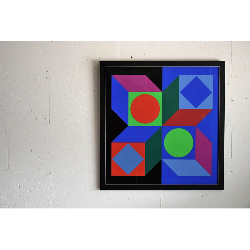 Vintage Victor Vasarely Op Art Silk Screen Print, 1968