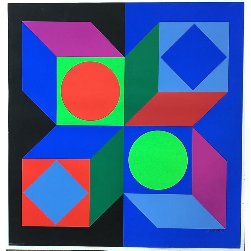 Vintage Victor Vasarely Op Art Silk Screen Print, 1968