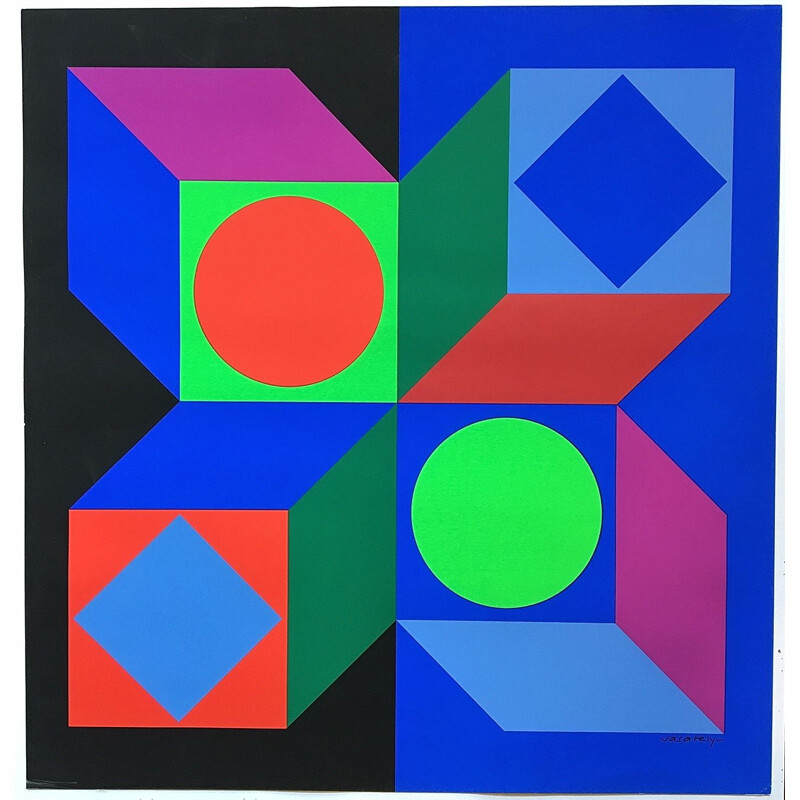 Vintage Victor Vasarely Op Art Silk Screen Print, 1968