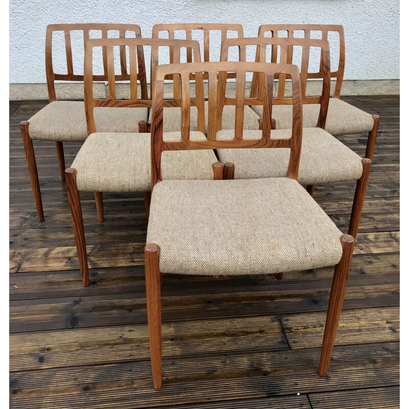 Lot de 6 chaises à repas Vintage Modèle 83 en palissandre de Niels O. Møller pour J.L. Møllers Møbelfabrik, 1960