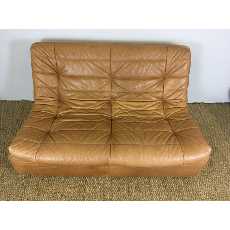 Vintage Sofa in aniline tawny leather 1970 