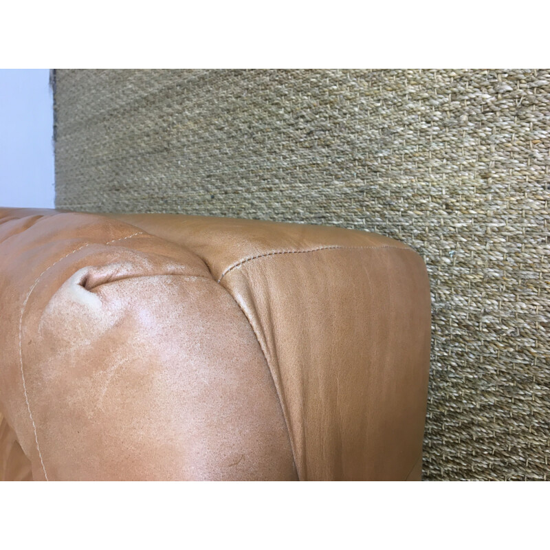 Vintage Sofa in aniline tawny leather 1970 