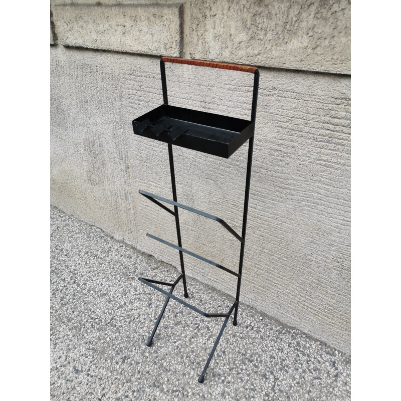 Vintage black metal magazine rack with ashtray, 1960