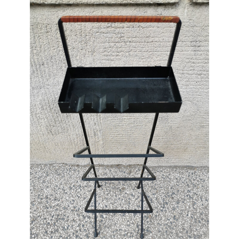 Vintage black metal magazine rack with ashtray, 1960