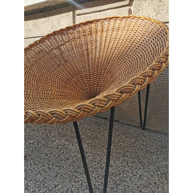 Suite of 4 vintage wicker and metal "basket" armchairs 1960