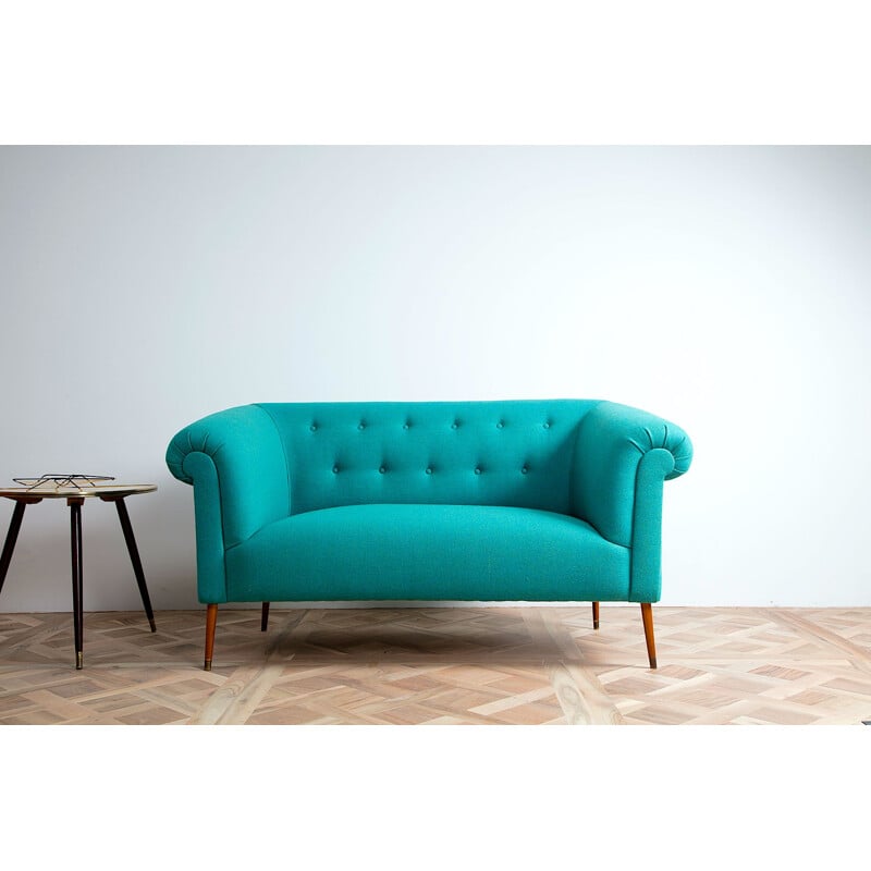 Vintage blue drop down Chesterfield sofa