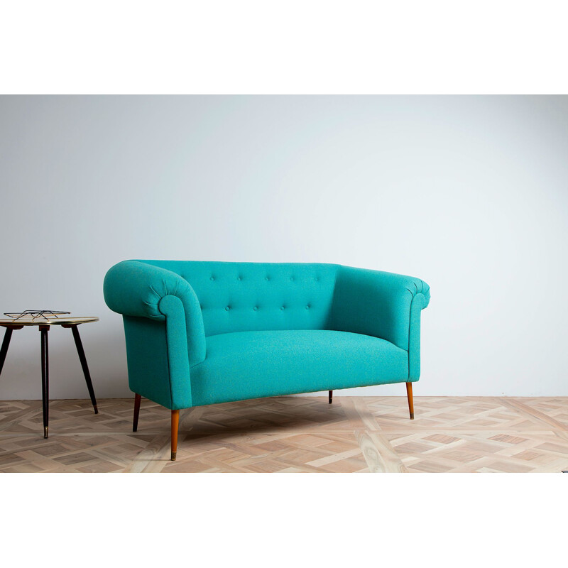 Vintage blue drop down Chesterfield sofa