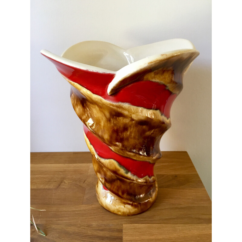 Large vintage glazed ceramic vase signed BAUDIN