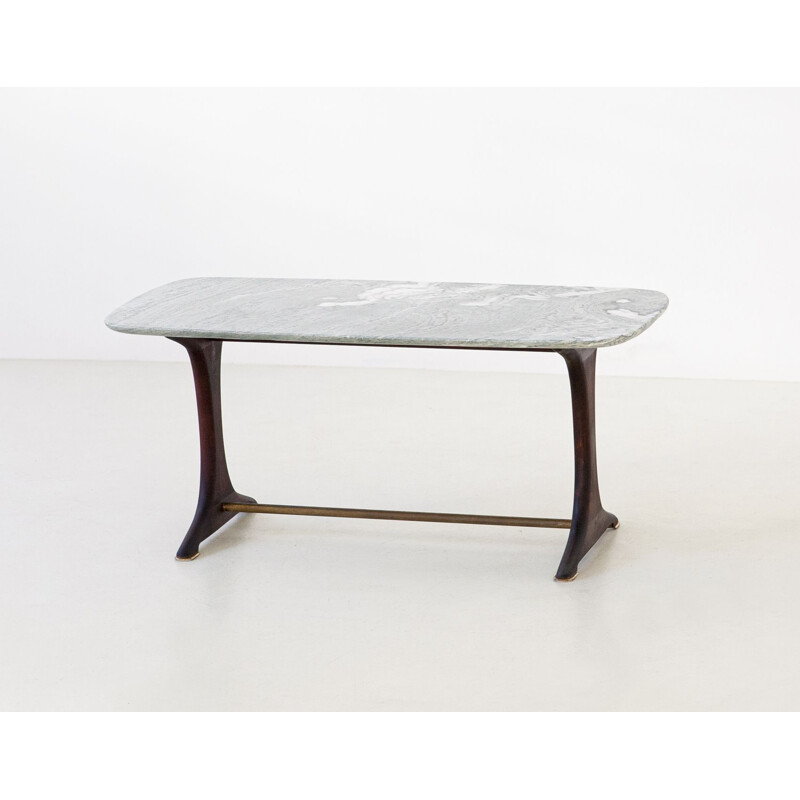 Table basse vintage italienne avec plan en marbre 1950 