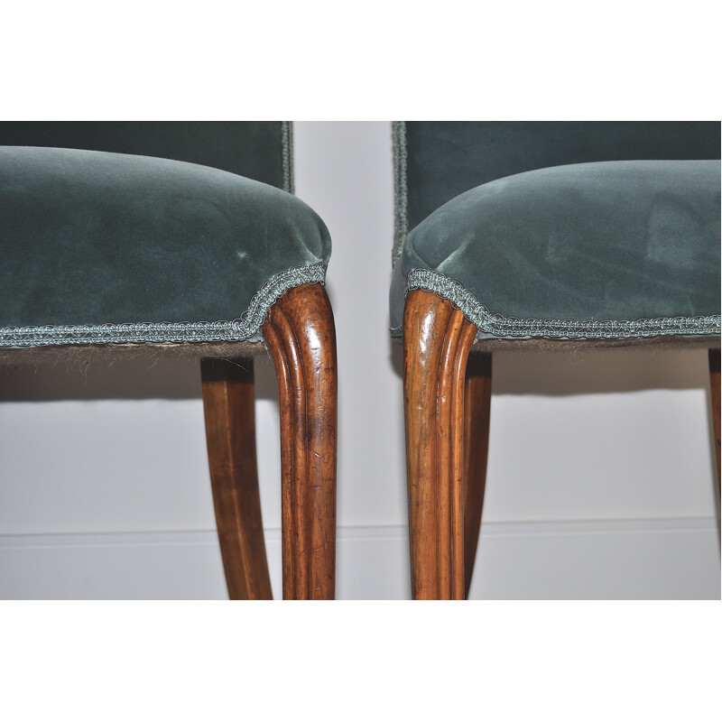 Pair of vintage walnut and velvelt chairs