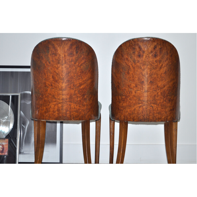 Pair of vintage walnut and velvelt chairs