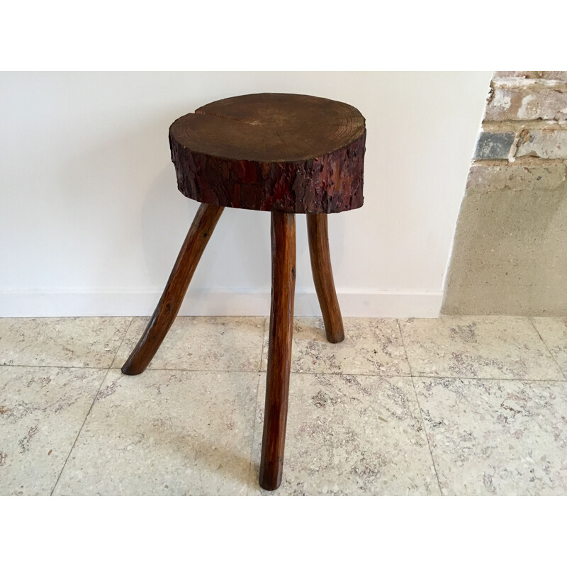 Vintage log tripod stool 