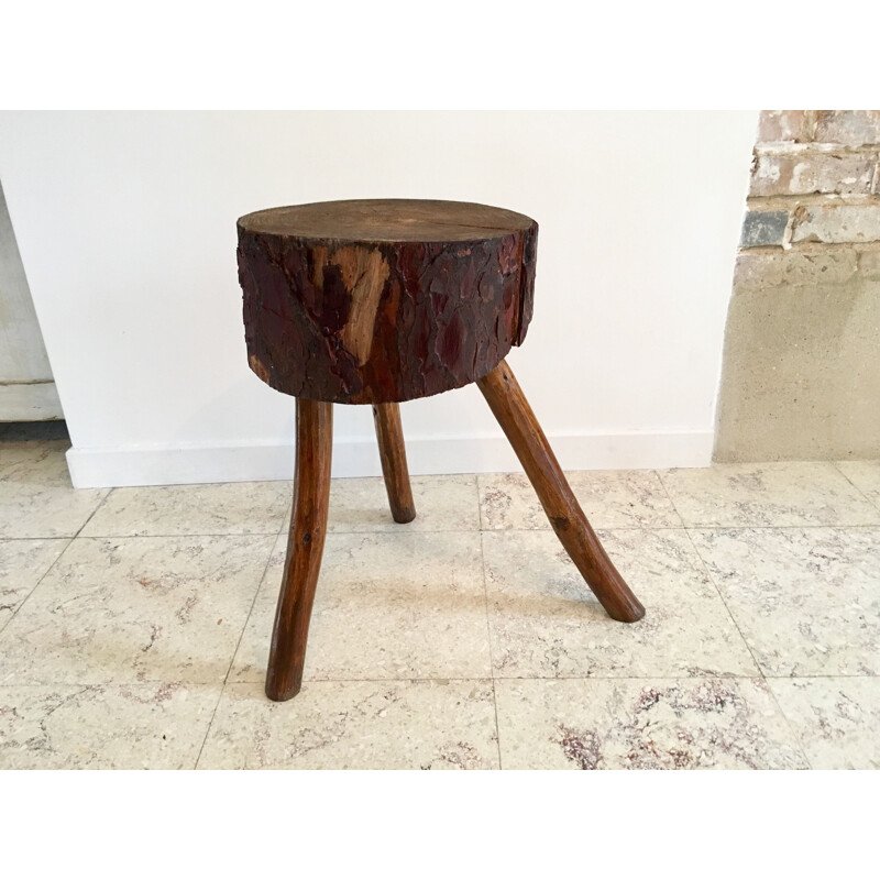 Vintage log tripod stool 